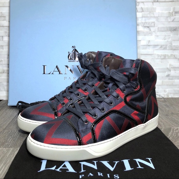 Lanvin Other - Lanvin Silk Haute Hi Top Navy Blue & Red Sneakers